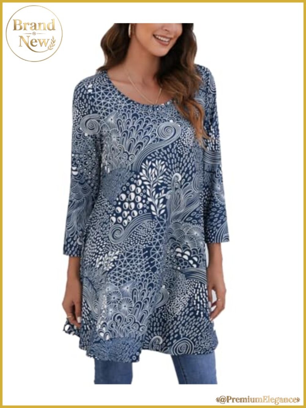 3/4 Sleeve Plus Size Tunic Top Flowy Swing Blouse Dressy Casual with Leggings